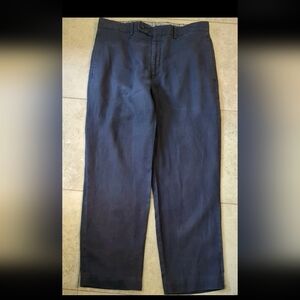 Vintage Ralph Lauren Men's 33X30 100 % Linen Dk Blue Flat Front Trousers/Pants